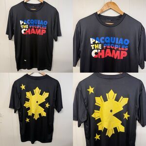 Pacquiao The Peoples Champ Double Sided Graphic Boxing T-Shirt Black Men M EUC